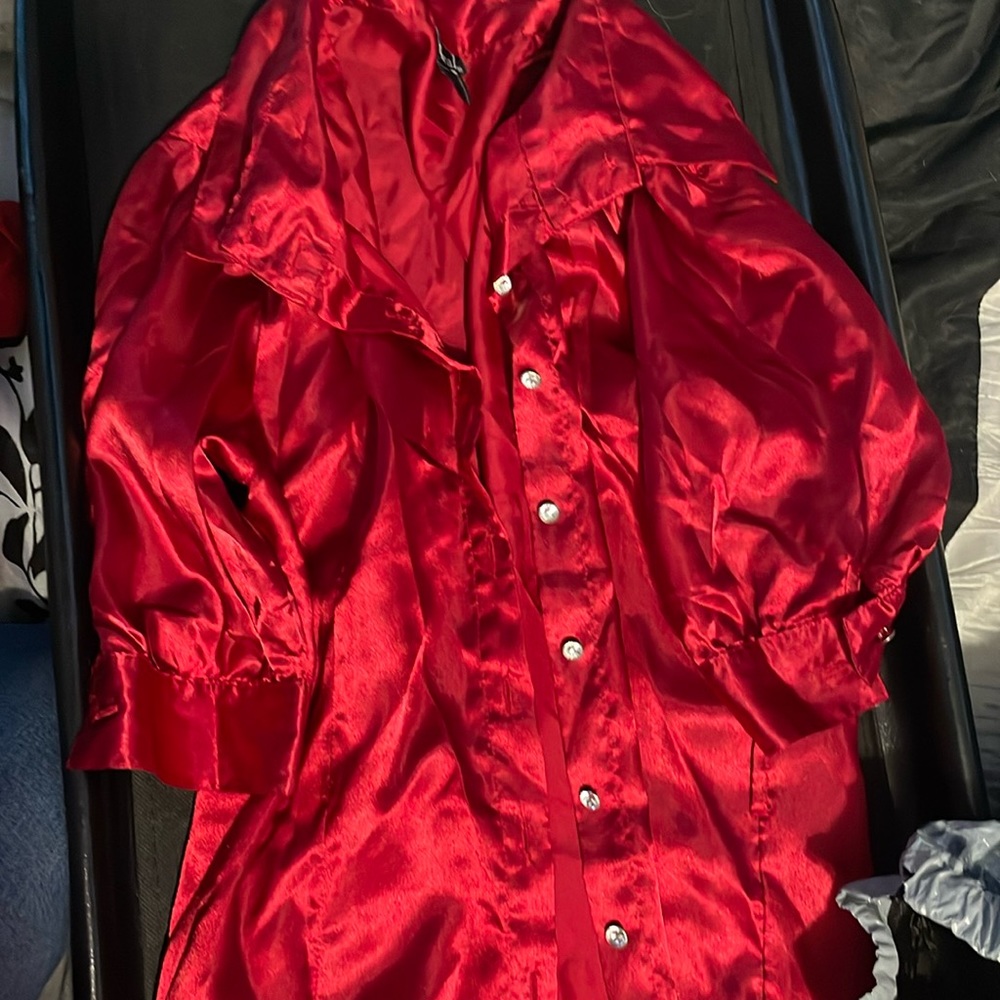 red button up pajama blouse